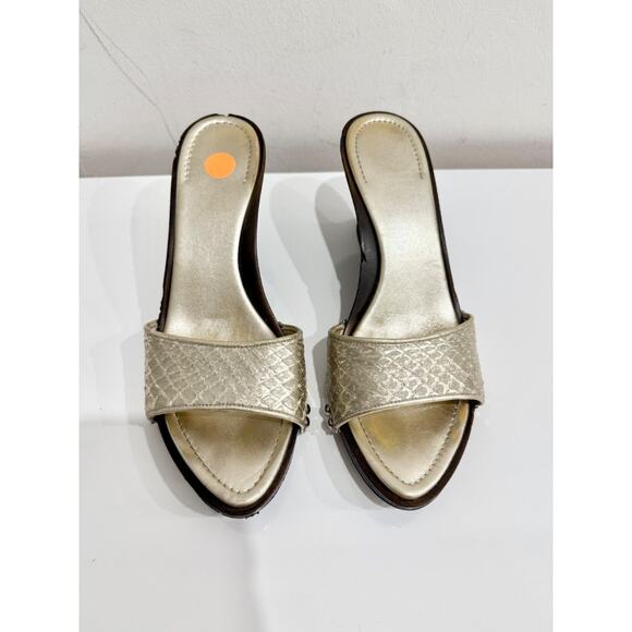 Salvatore Ferragamo Snakeskin Leather Slide Sandals Metallic Gold Women's US 7.5 - Picture 1 of 7